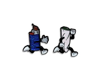 Lighter chasing Joint Soft Enamel Pin Set, 1 Inch, glitter Cap Pins