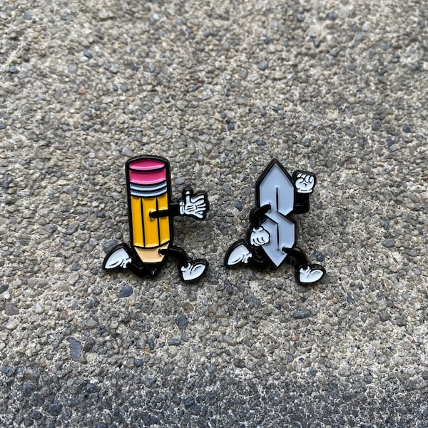 Pencil chasing Oldschool S Soft Enamel Pin Set for (hats, bags, vest, jackets, beanies, lanyards, etc.)