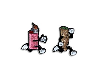 Lighter & Joint Soft Enamel Pin Set, 1 Inch, glitter Cap Pins