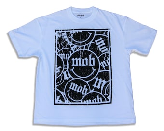 Oversized MOB White Tee, Silk Screen Shirt