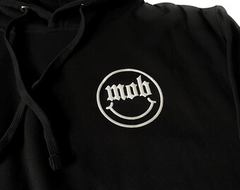 Puff Print Black Pullover Hoodie, MOB