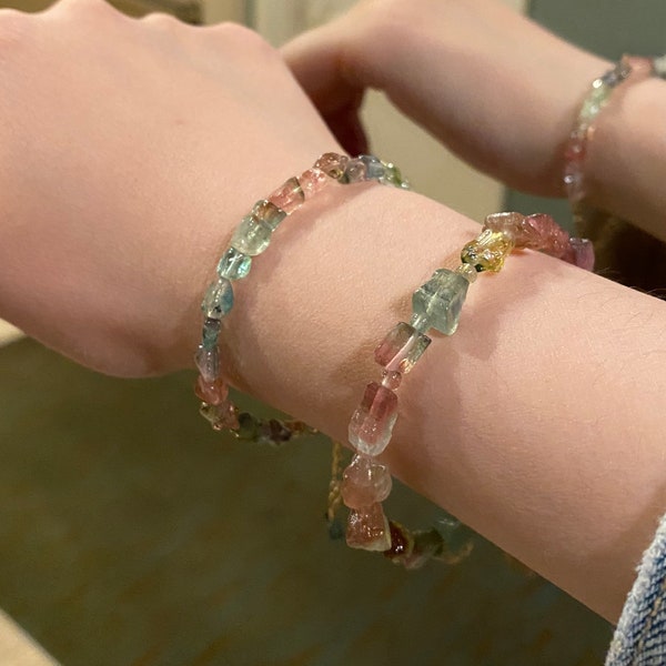 Tourmaline bracelet, healing crystal, watermelon tourmaline, Birthday gift, fine jewelry, multi-color gemstone, gift for her