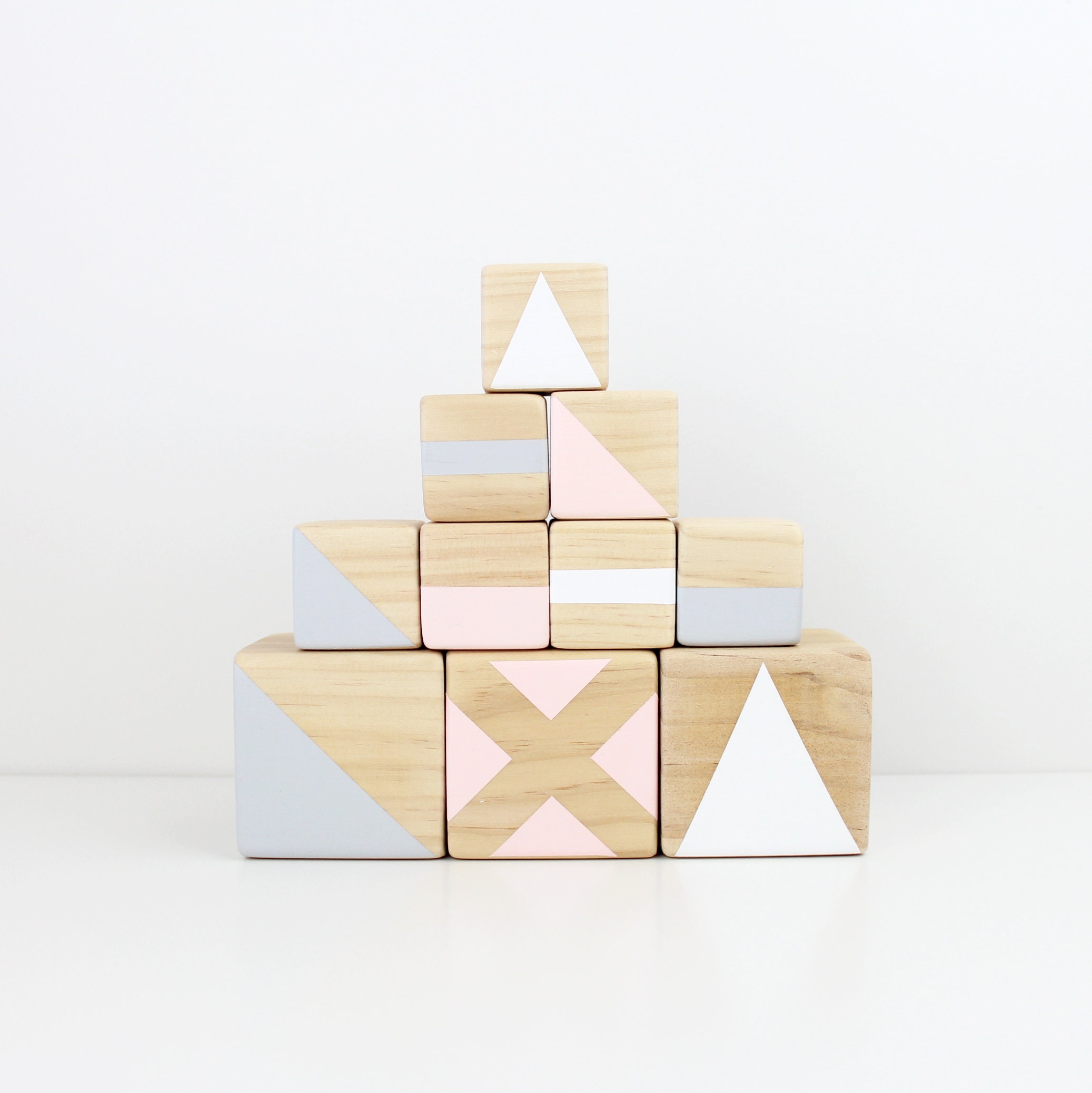 Wooden stacking blocks pink grey white | Etsy