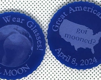 Blue Moon Gift. Solar Eclipse Mooned coin or token. Blue Acrylic Front-Back as shown. Coin Gift Souvenir, Great American Eclipse. Funny Gift