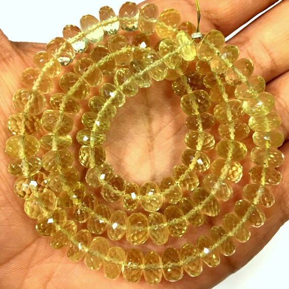 Yellow Jade & Topaz 3-Row Faceted Rondelle Gemstone Beaded Necklace - 18-20 Inch - Handmade Skysk