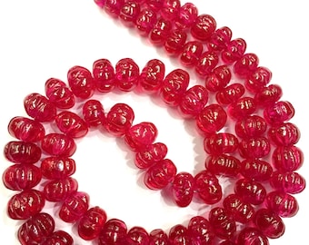 Ruby Corundum Melon Beads Ruby Hand Carved Beads Ruby Pumpkin Beads 9/12mm Ruby Rondelle Ruby Gemstone Beads Wholesale Price 18”