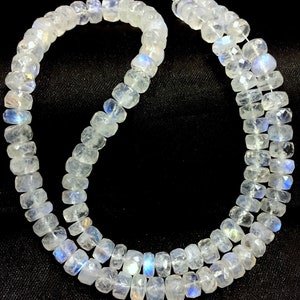AAA QUALITY~Great Luster~Natural Rainbow Moonstone Rondelle Beads Faceted White Rainbow Beads Blue Flashy Rainbow Gemstone Beads Wholesale.