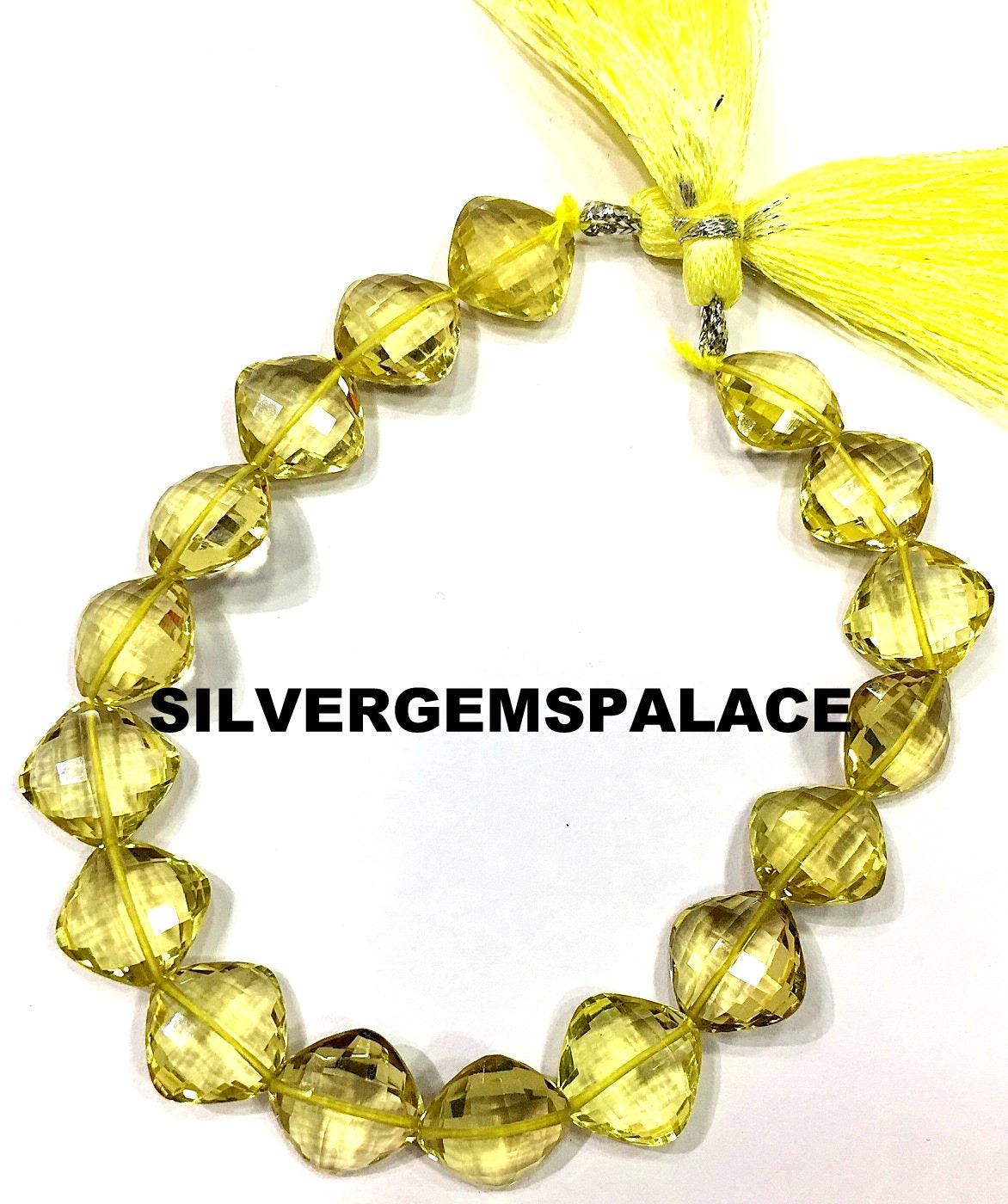 AAAA+ Natural Lemon Quartz Faceted Cushion Beads Luster Lemon Quartz Beads String Lemon Quartz Briolettes Lemon Quartz Gemstone Beads Strand