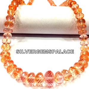 AAAA+ Extremely Beautiful~Padparadscha Sapphire Faceted Rondelle Beads Sparkle Peach Sapphire Gemstone Beads Rare Sapphire Beads Necklace.