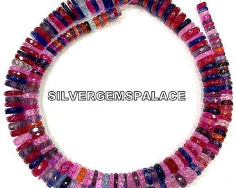 AAAA+ Rare Multi Sapphire Faceted Tyre Cut Beads Multi Beads Strand Sparkle Sapphire Gemstone Beads Sapphire Tyre Beads 18”