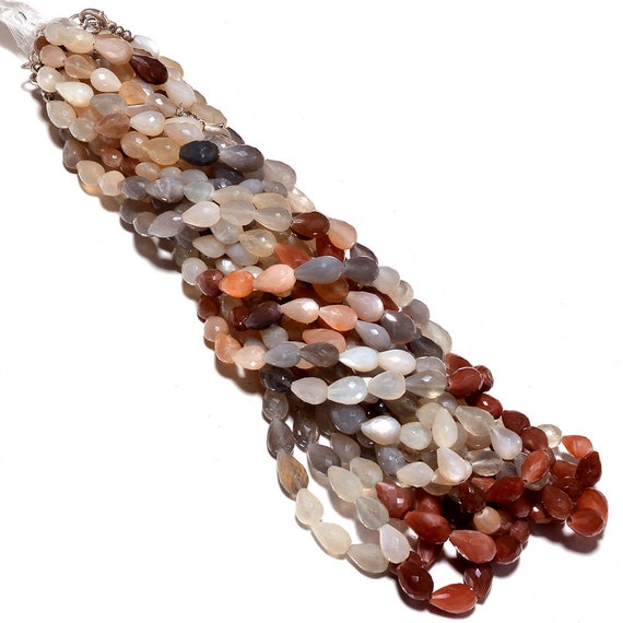 Natural Faceted 18" 1 Strand Multi Moonstone Teardrop Shape Beads 6-7mm Gemstone Beads Straight drill