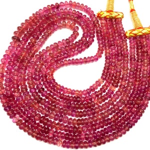 AAA+ QUALITY~Natural Pink Tourmaline Smooth Rondelle Beads Pink Tourmaline Beads Necklace Pink Tourmaline Gemstone Beads 4 Layer Necklace.