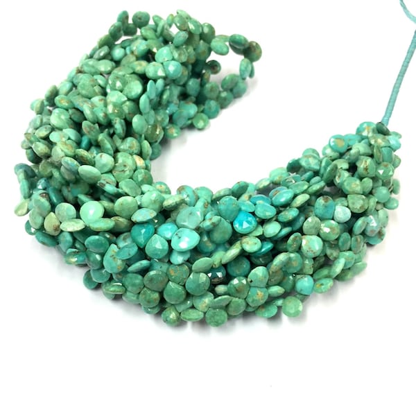 Natural Faceted Arizona Turquoise Heart Shape Beads 7-8mm Gemstone Beads 18" Strand Top Quality