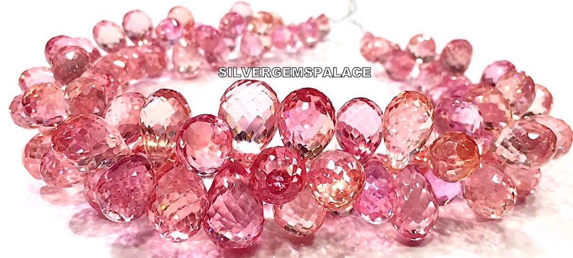AAAA+ Rare Padparadscha Sapphire Faceted Drops Beads Peachy Pink Sapphire Drops Briolettes Sapphire Gemstone Beads Sparkle Sapphire Bracelet