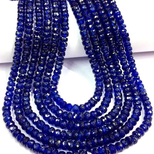 AAAA+ Natural Blue Sapphire Beads Royal Blue Sapphire Faceted Rondelle Beads Great Sparkling Sapphire Gemstone Beads Real Sapphire 1 Strand.