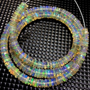 AAAA++ QUALITY~Natural Ethiopian Opal Faceted Tyre Beads Great Green Fire Heishi Cut Beads Super Flashy Opal Gemstone Beads Exclusive Opal.