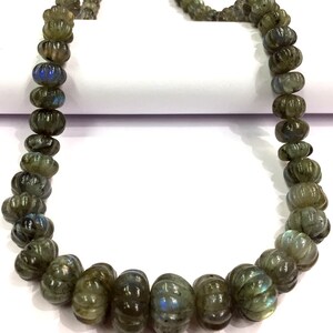 Natural Labradorite Melon Shape Beads Labradorite Carving Rondelle Beads Labradorite Carved Beads Labradorite Pumpkin Beads.