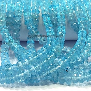 AAA~Natural Blue Topaz Faceted Rondelle Beads Sky Topaz Rondelle Beads 6.MM Topaz Rondelle Beads Topaz Gemstone Beads Wholesale Price.
