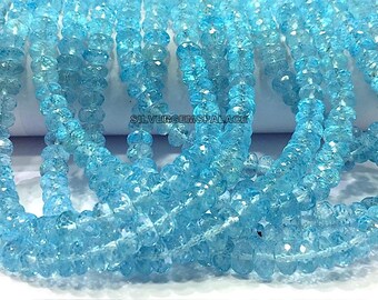 AAA~Natural Blue Topaz Faceted Rondelle Beads Sky Topaz Rondelle Beads 6.MM Topaz Rondelle Beads Topaz Gemstone Beads Wholesale Price.