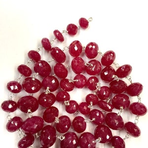 RUBY GEMSTONE ROSARY Chain Beads Silver Rosary Chain Natural Ruby Faceted Rondelle Shape Beads Very Nice Looking Ruby Rosary Beads Necklace