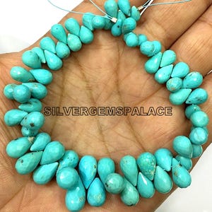 AAA+ Natural Turquoise Faceted Teardrop Beads Arizona Turquoise Gemstone Beads Turquoise Drops Briolettes 8 Inch Long Jewelry Making Drops.