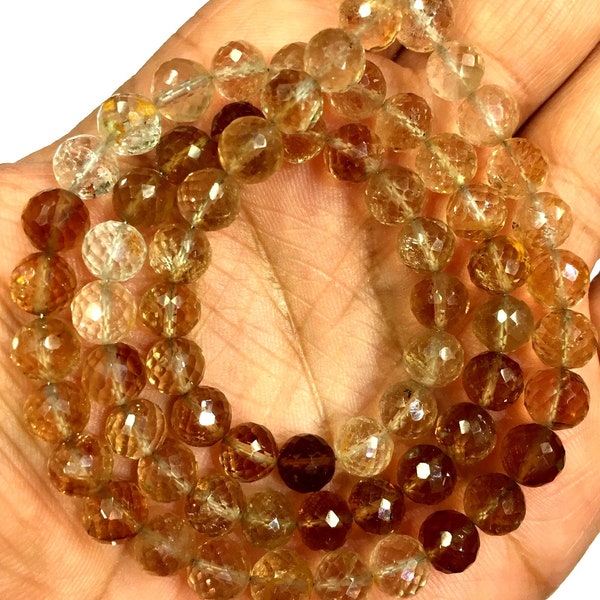 Natural Imperial Topaz Round Faceted Beads 7.MM Round Ball Beads Genuine Brown Topaz Gemstone Beads Topaz Round Shape Beads Top Quality.