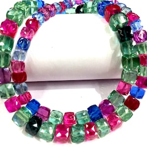 AAAA++ QUALITY~~Extremely Beautiful~~Multi Sapphire Color Faceted Cube Shape Beads Rare Sapphire Gemstone Beads Exclusive Sapphire Necklace.