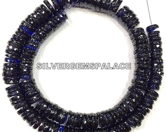 Cuentas de zafiro azul natural facetadas con corte de neumático, cuentas de zafiro planas redondas, cuentas de piedras preciosas de zafiro brillante, cuentas de gran tamaño de 8 a 11 mm, 16 pulgadas