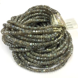 Hilo de 16 pulgadas, hermosas cuentas de corte de Israel, cuentas de Rondelle facetadas de labradorita mística, cuentas de piedras preciosas de 4,5 mm