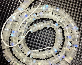 AAA QUALITY~Natural White Rainbow Faceted Heishi Beads Rainbow Moonstone Tyre Beads Blue Flashy Rainbow Gemstone Beads Jewelry Making Beads.