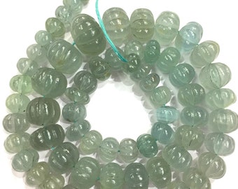 Extremely Beautiful~Rare Aquamarine Gemstone Beads Aquamarine Necklace Aquamarine Hand Carved Beads Aquamarine Melon Beads GIFT FOR HER.