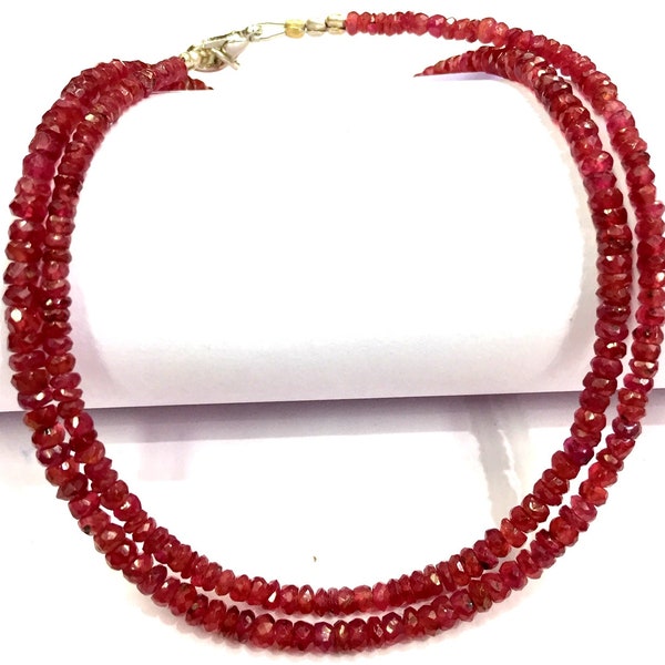 AAA QUALITY~~Natural Ruby Gemstone Beads Ruby Beads Necklace With Silver Clasp Genuine Ruby Beads Unheated Ruby Faceted Rondelle Beads.