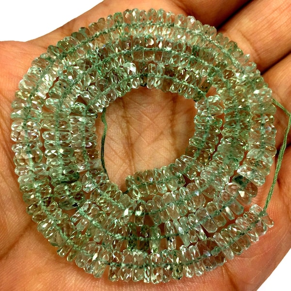 AAA QUALITY~Great Luster~Natural Green Amethyst Faceted Tyre Beads Green Amethyst Wheel Shape Green Amethyst Gemstone Beads Latest Arrival.