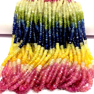 Natural Multi Sapphire Faceted Rondelle Beads Real Sapphire Gemstone Beads Multi Strand Beads Multi Rondelle Beads 3.5 MM Top Quality.
