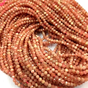 AAA QUALITY Natural Rhodochrosite Faceted Rondelle Beads 3mm Micro Cut Rhodochrosite Gemstone Beads 5 Strand