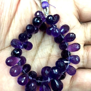 Natural Faceted 5&quot; Strand Dark Amethyst Teardrop Beads 6-9mm Gemstone Beads
