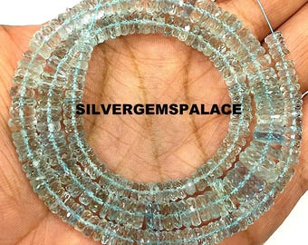 Perline di pietra preziosa di acquamarina naturale AAA~ Perline piatte di rondelle di acquamarina autentica Perline sfaccettate di acquamarina autentica Collana di acquamarina da 5/8 mm.
