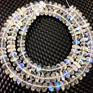 AAA++ QUALITY~~Natural Rainbow Moonstone Rondelle Beads Smooth Rainbow Beads Blue Flashy Moonstone Gemstone Beads Smooth Moonstone Beads.