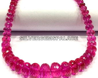 Colar de contas facetadas em formato de rondelle de espinélio rosa, raridade AAAA+, com contas de cor rosa vibrante, gema de espinélio de 6 a 10 mm em tamanhos graduados. Ideal para presentear.