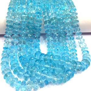 AAA QUALITY~Natural Blue Topaz Faceted Rondelle Beads 7-8.MM Topaz Rondelle Beads Genuine Topaz Gemstone Beads Wholesale Topaz Strand Beads.
