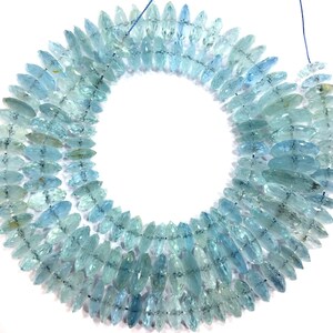 AAA+ QUALITY~Natural Aquamarine Faceted Rondelle Beads Aquamarine Tyre Cut Beads Aquamarine Gemstone Beads Aquamarine Beads Necklace.