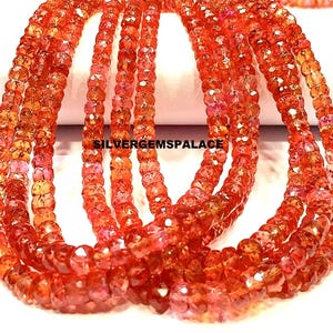 Perles rondelles à facettes en saphir orange Padparadscha AAAA+ 4/5 mm, perles de pierre précieuse saphir rares, collier de perles scintillantes de 45 cm (18 pouces).