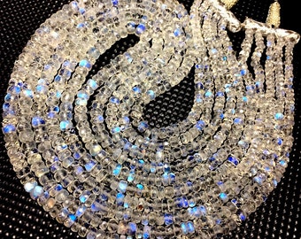 AAA+ Natural Rainbow Moonstone Beads: Faceted Rondelle, 5mm, 16 Inch Strand