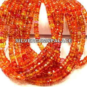 Extremely Rare~Padparadscha Sapphire Faceted Rondelle Beads Orange Peach Sapphire Gemstone Beads Sparkle Sapphire Beads Sapphire Strand.