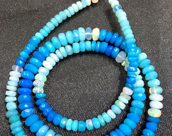 Natural Ethiopian Opal Shaded Beads Blue Opal Faceted Rondelle Beads Fire Opal Blue Beads Opal Gemstone Beads .