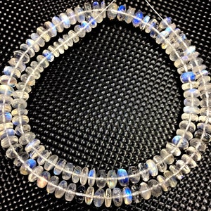 AAA+ QUALITY~~Natural Rainbow Moonstone Rondelle Beads Smooth Rainbow Beads Blue Flashy Moonstone Gemstone Beads Smooth Rainbow Strand Bead