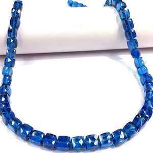 AAA+ Neon Blue Spinel Beads: Faceted Cube Gemstone Chain