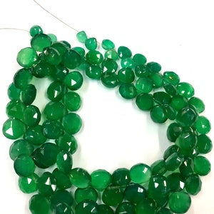 Highest Quality Natural Green Onyx Faceted Heart Shape Beads Onyx Gemstone Beads Green Onyx Heart Briolette Beads 18&quot; Strand New Arrival