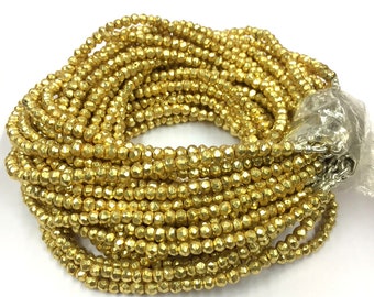 18 Inches Strand Indian Cutting Golden Pyrite Rondelle Beads 4mm Pyrite Gemstone Beads.