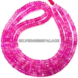 AAAA+ Pink Sapphire Faceted Rondelle Beads Transparent Sapphire Gemstone Beads Sapphire Beads Strand Sapphire String Jewelry Making Beads.